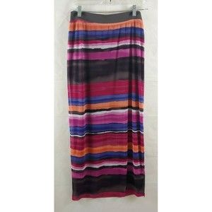 Adrienne Vittadini Maxi Skirt Medium Striped Colorful Long Stretch Waist Slit